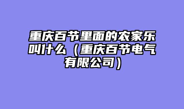 重庆百节里面的农家乐叫什么（重庆百节电气有限公司）